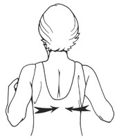 View of a person from behind, squeezing their shoulder blades together, as part of a strength training routine. This is called a shoulder pinch.