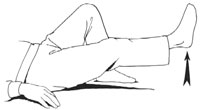 Person lying on their back with one knee bent and raising the other. This is called a straight leg raise.